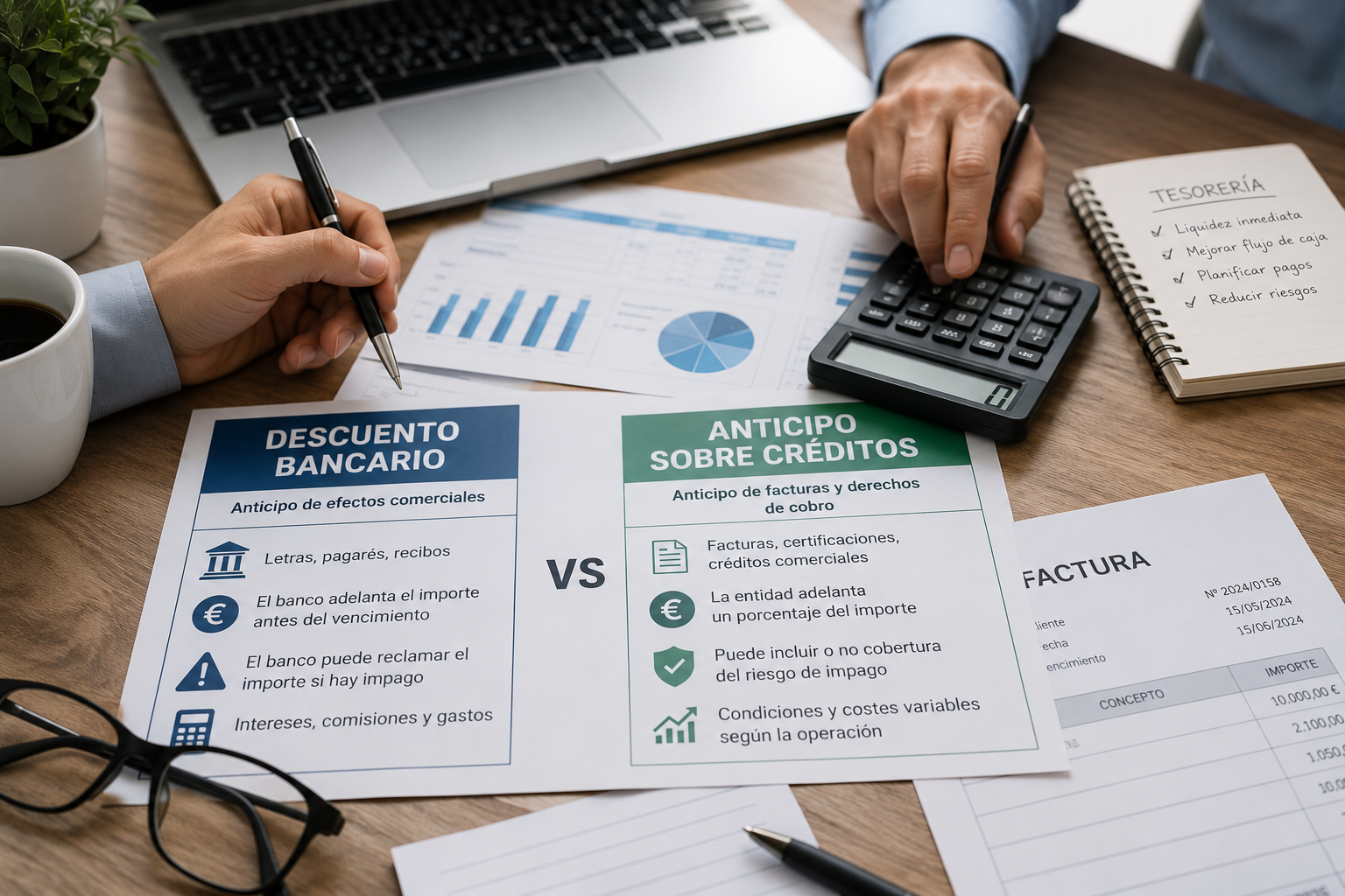 La diferencia entre descontar una factura y anticipar un cobro